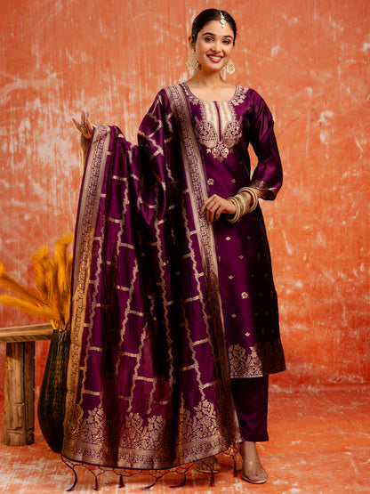 Dhiyona VV Women Silk Blend Kurta Pant Dupatta Set