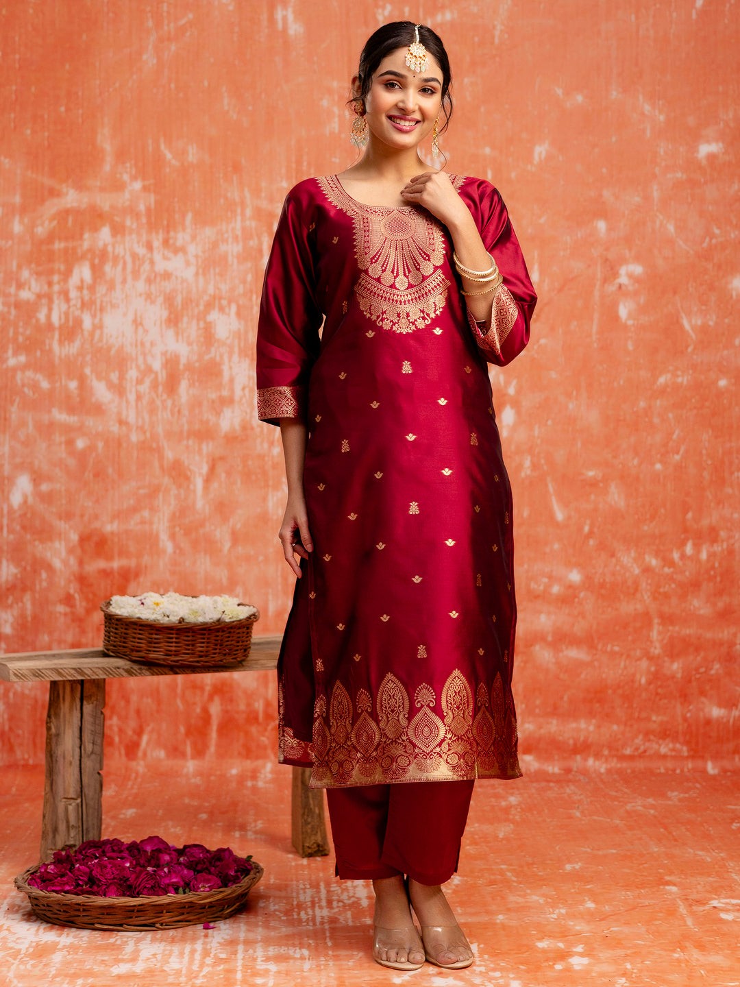 Dhiyona VV Gangotri Premium Kurta Set with Bottom and Dupatta Zari Work Comfortable Stylish