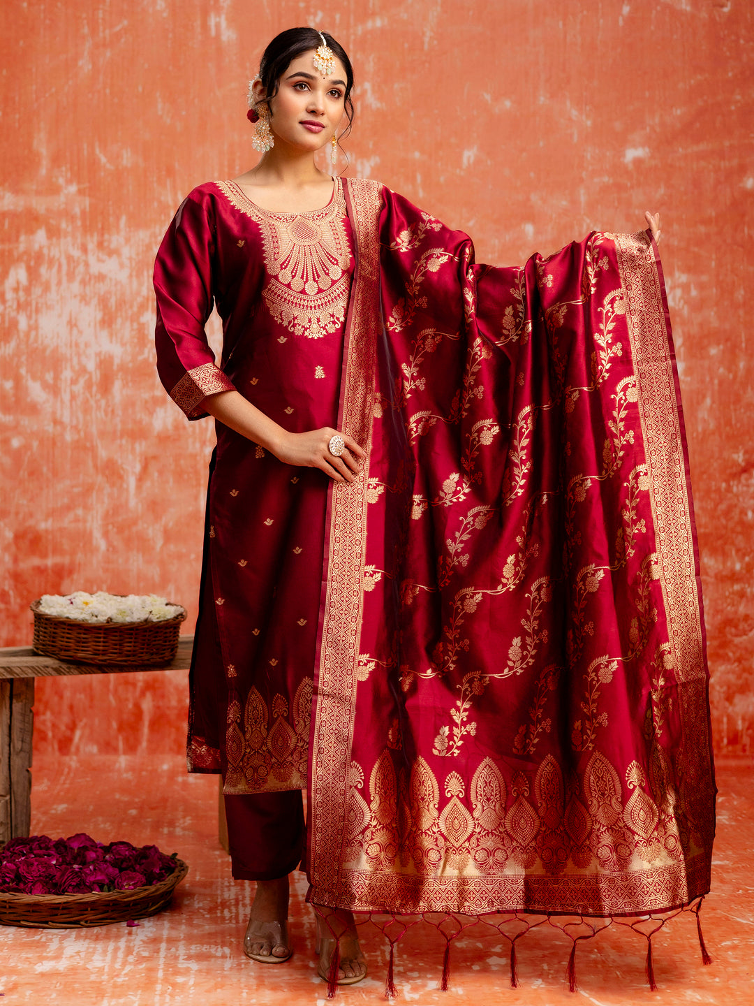 Dhiyona VV Gangotri Premium Kurta Set with Bottom and Dupatta Zari Work Comfortable Stylish