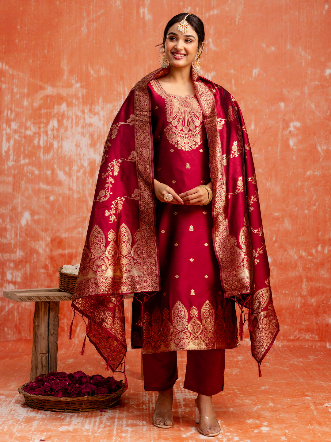Dhiyona VV Gangotri Premium Kurta Set with Bottom and Dupatta Zari Work Comfortable Stylish