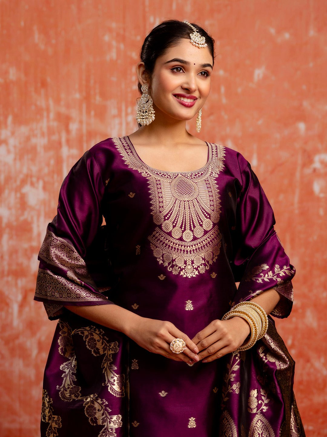 Dhiyona VV Gayatri Premium Kurta Set with Bottom and Dupatta Zari Work Comfortable Stylish