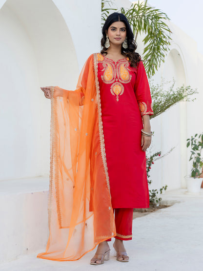 Dhiyona VV Sarayi Pink Silk Blend Straight Suit Set With Dupatta
