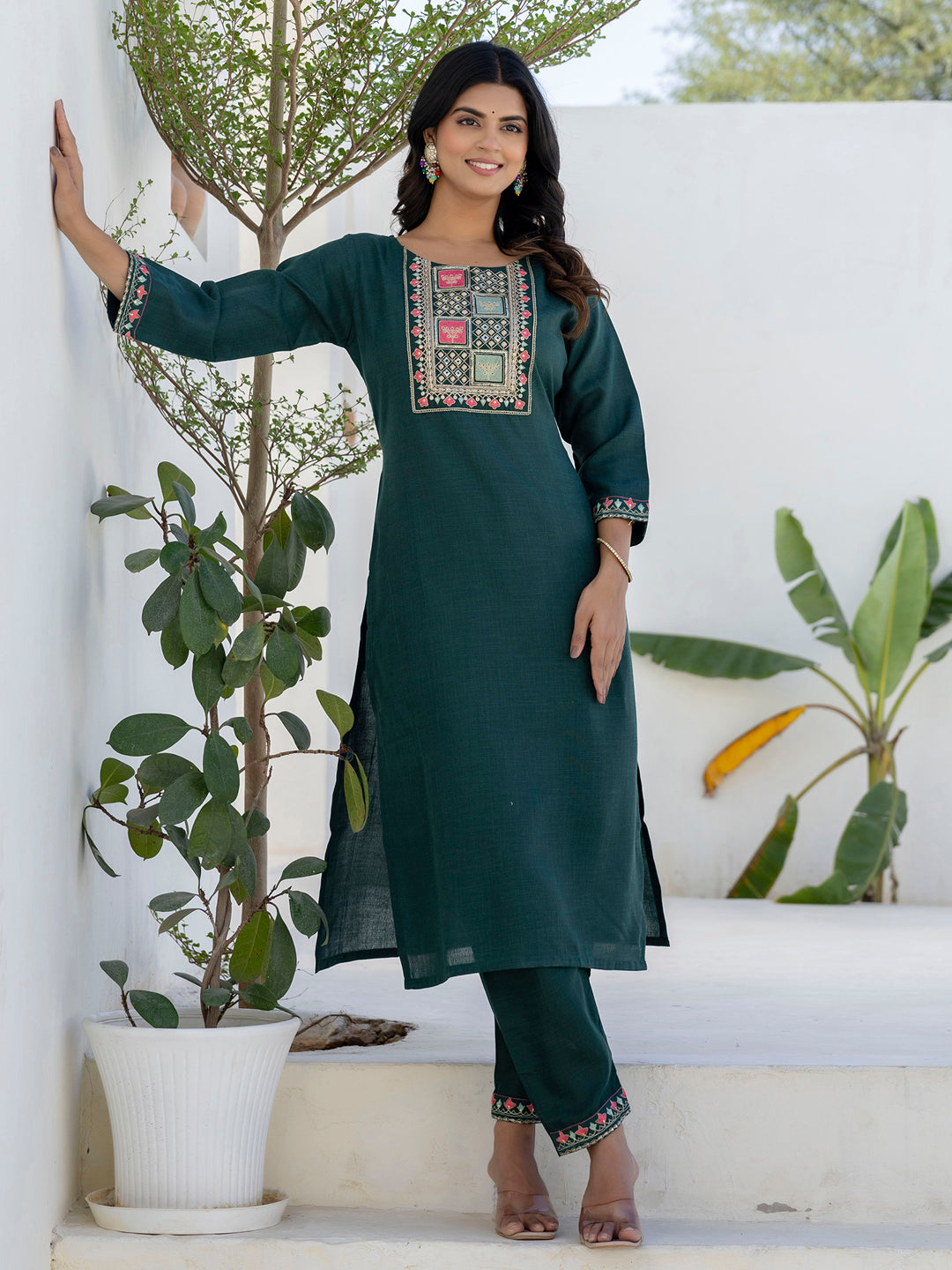 Dhiyona VV Meher Women Kurta and Trousers Pant Sets Cotton Blend