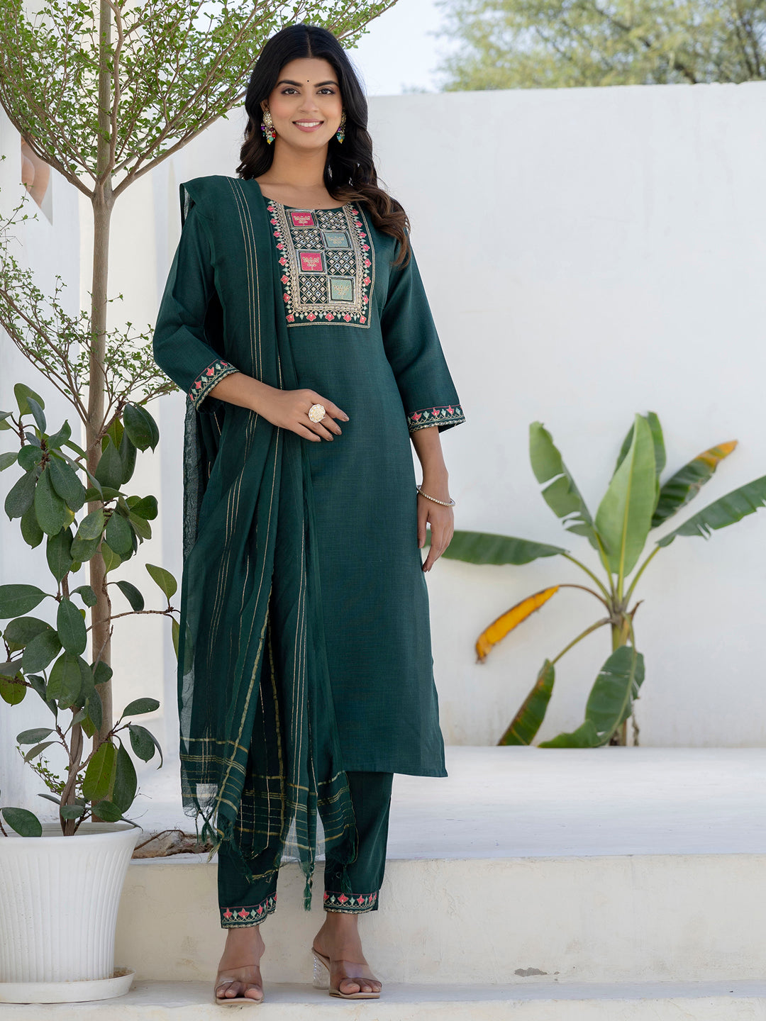 Dhiyona VV Meher Women Kurta and Trousers Pant Sets Cotton Blend