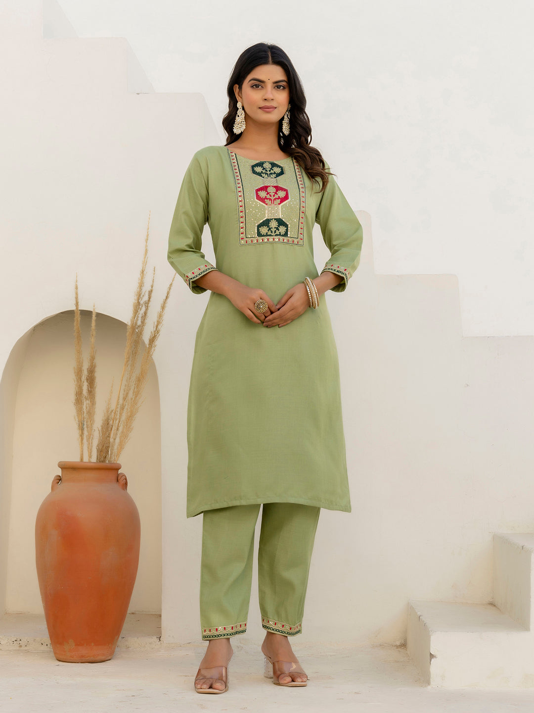 Dhiyona VV Hazel Women Kurta and Trousers Pant Sets Cotton Blend