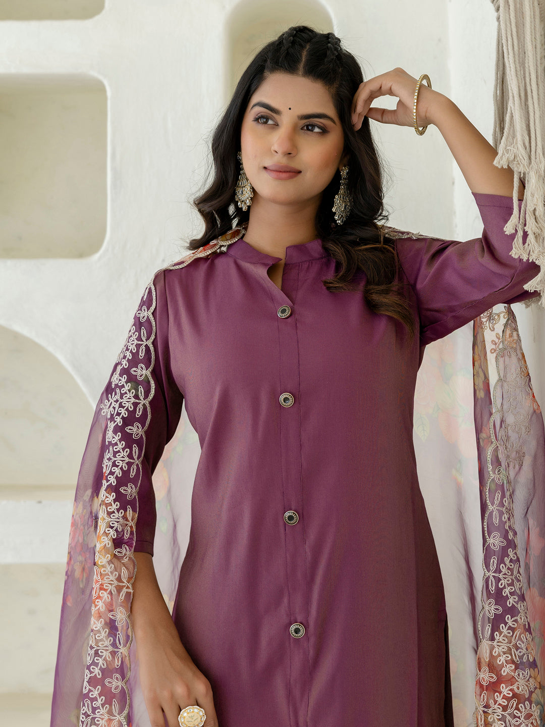 Dhiyona VV Suhani Purple Silk Blend Women Ethnic Suit Sets