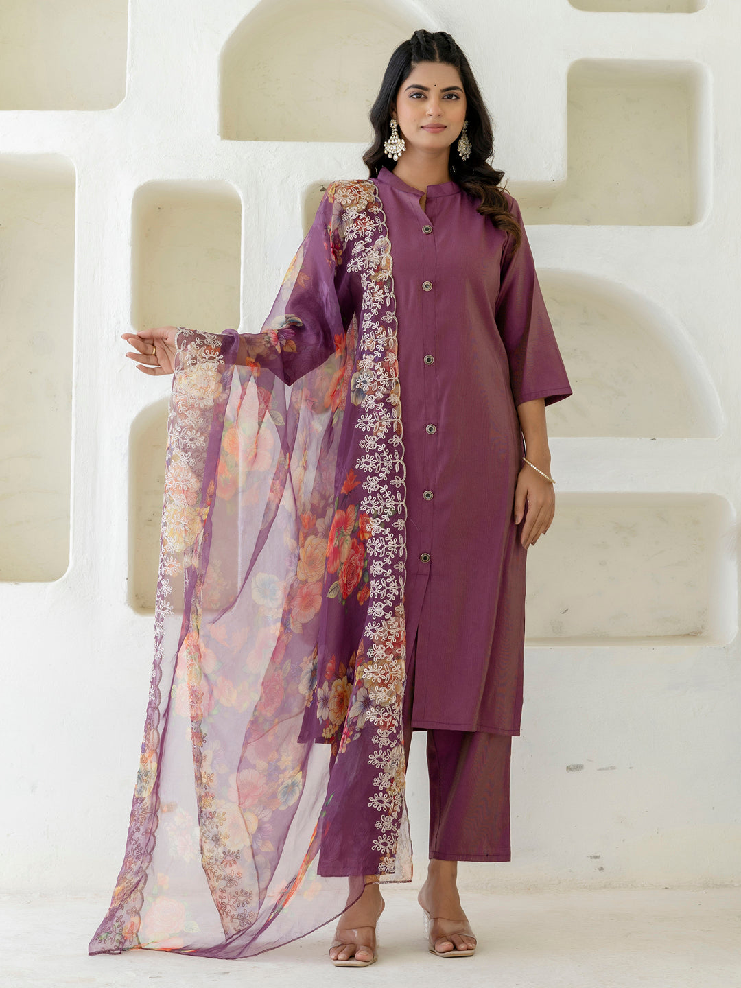 Dhiyona VV Suhani Purple Silk Blend Women Ethnic Suit Sets