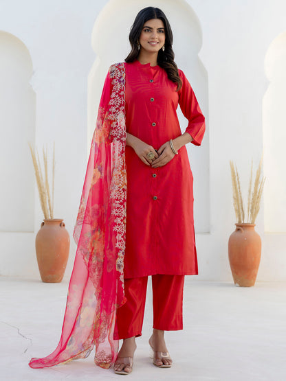 Dhiyona VV Suhani Rani Pink Silk Blend Women Ethnic Suit Sets
