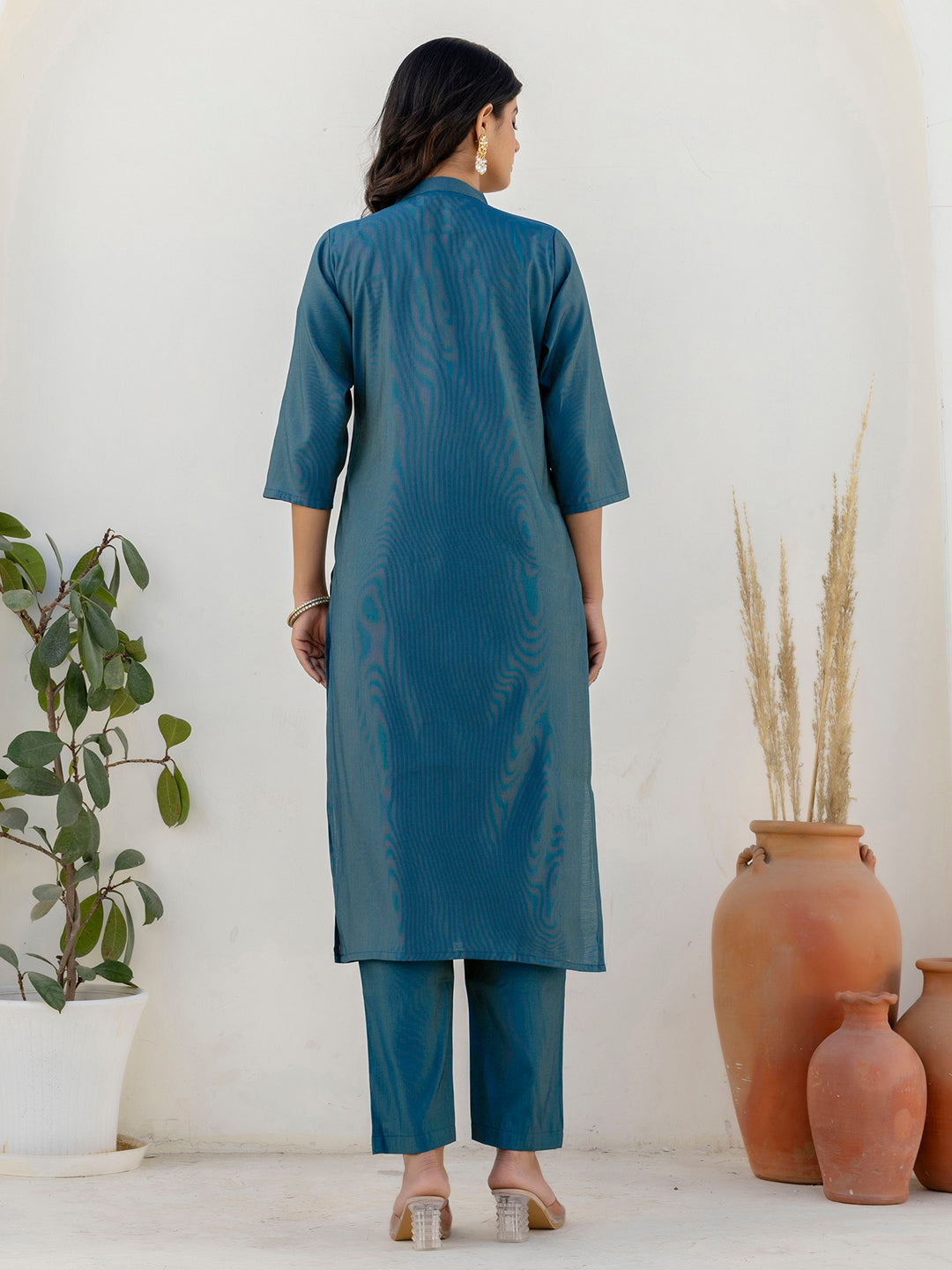 Dhiyona VV Binita Teal Blue Silk Blend Women Ethnic Suit Sets