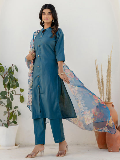 Dhiyona VV Binita Teal Blue Silk Blend Women Ethnic Suit Sets