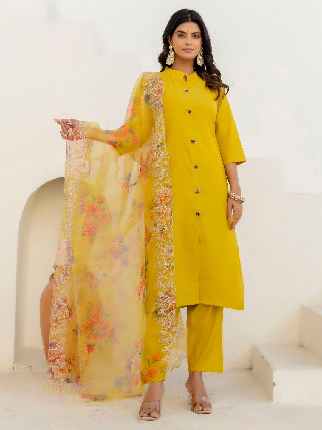 Dhiyona VV Suhani Yellow Silk Blend Women Ethnic Suit Sets