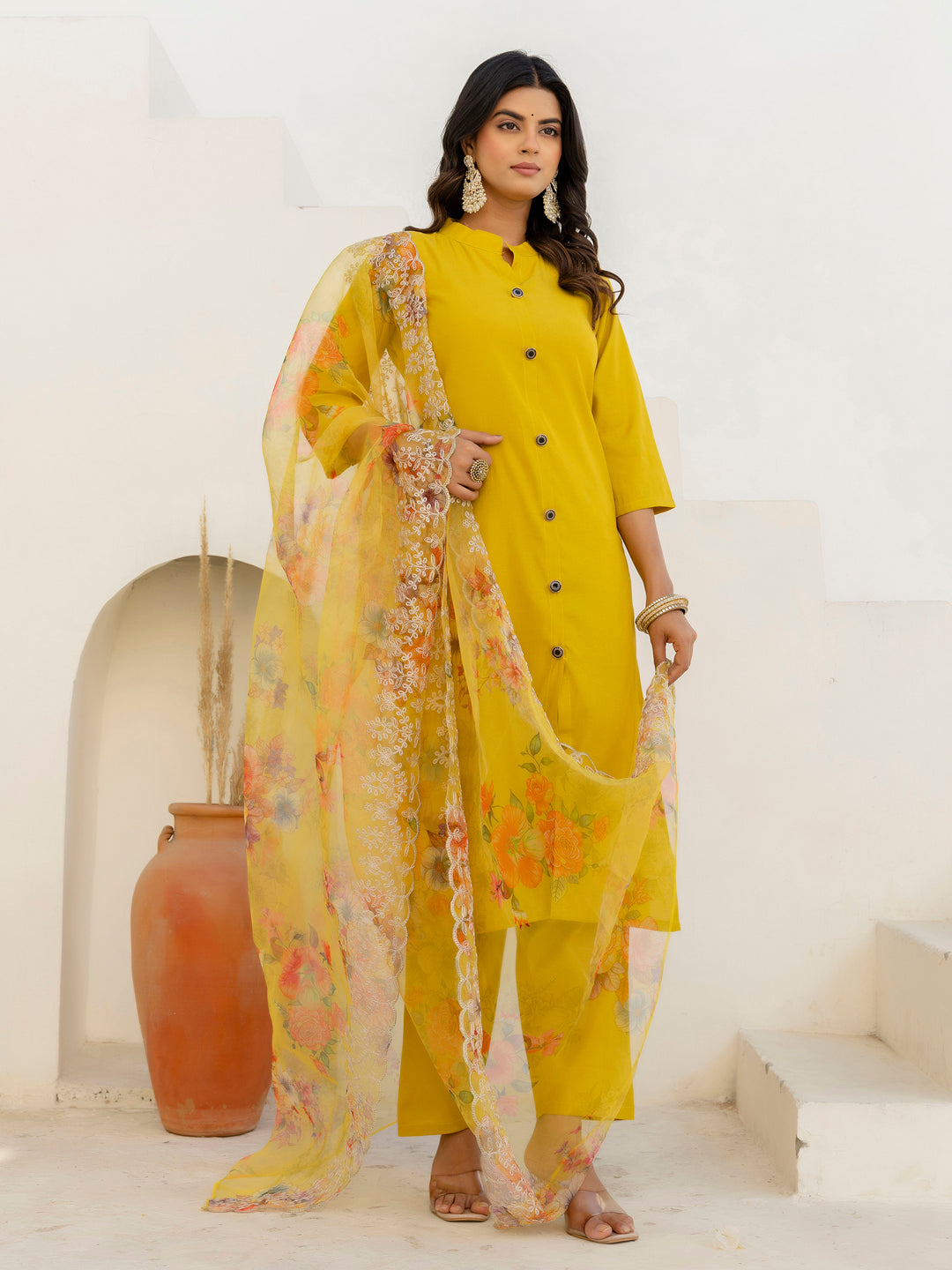Dhiyona VV Suhani Yellow Silk Blend Women Ethnic Suit Sets