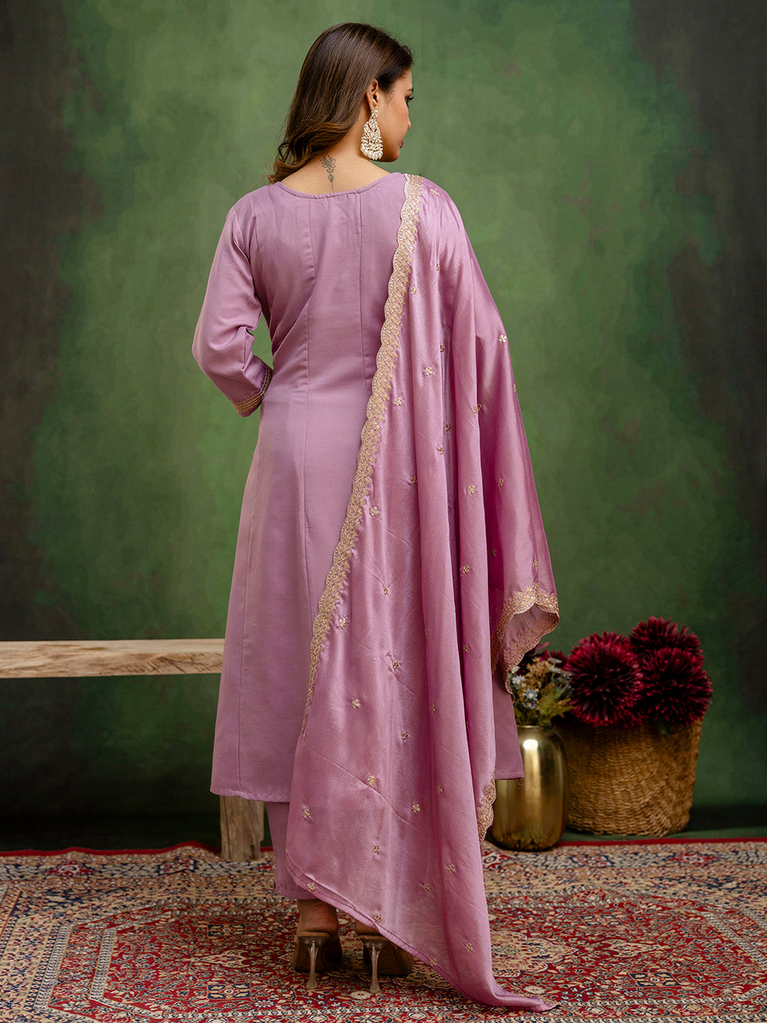 Dhiyona VV Navrangi Lavender Stylish Anarkali Kurta Set Ready to Wear Soft Silk Fabric with Embroidered Dupatta Tailored Fit