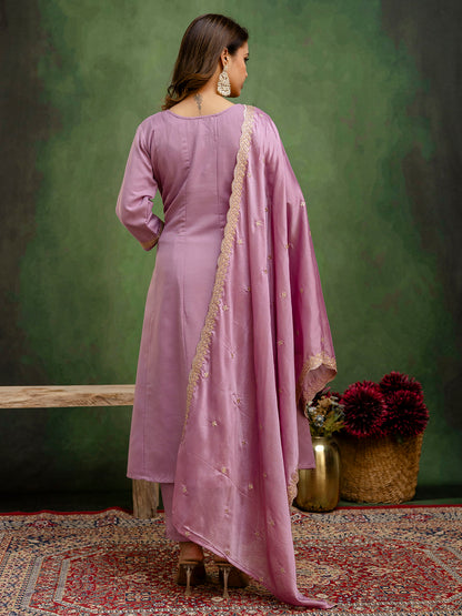 Dhiyona VV Navrangi Lavender Stylish Anarkali Kurta Set Ready to Wear Soft Silk Fabric with Embroidered Dupatta Tailored Fit