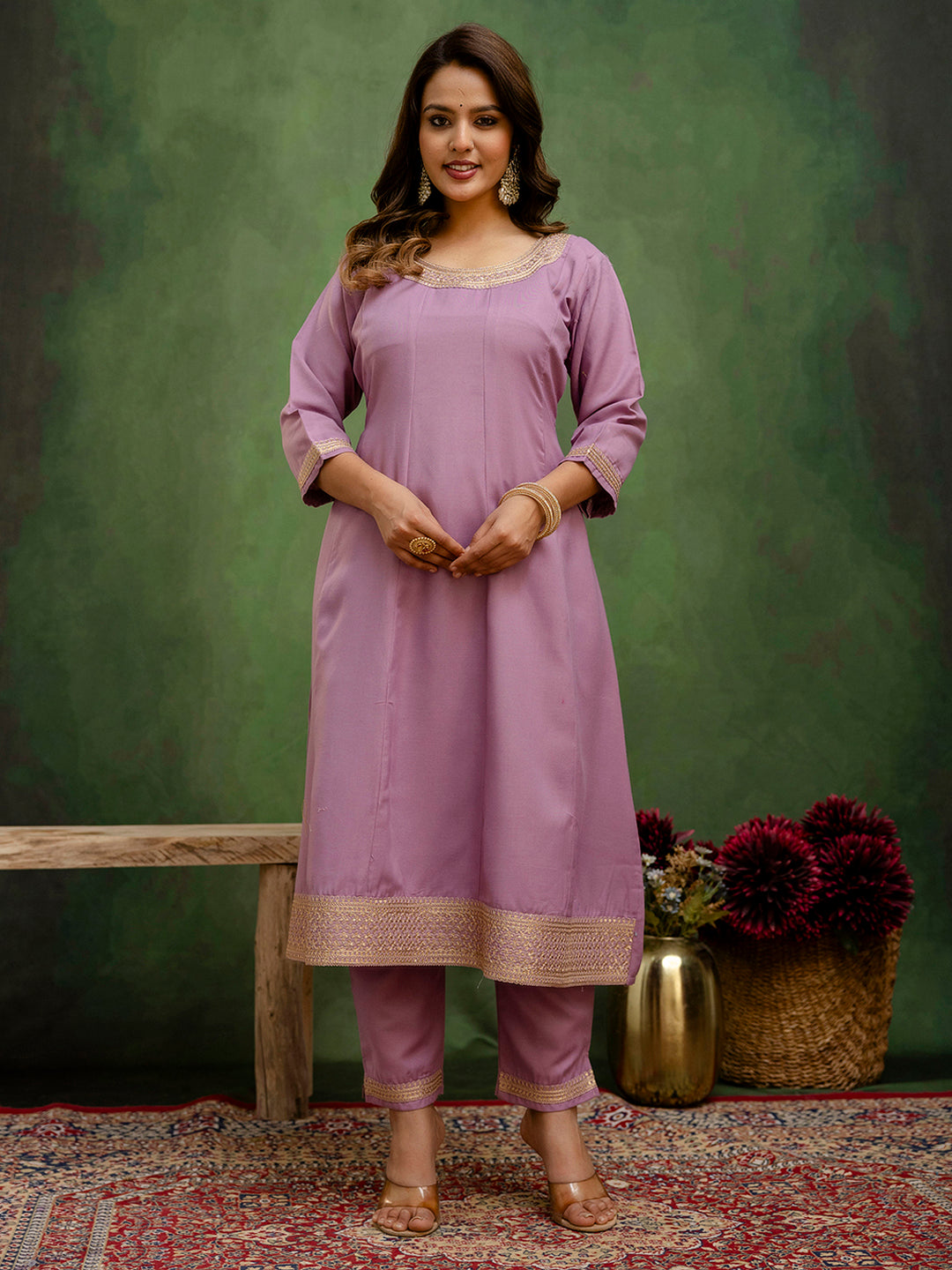 Dhiyona VV Navrangi Lavender Stylish Anarkali Kurta Set Ready to Wear Soft Silk Fabric with Embroidered Dupatta Tailored Fit