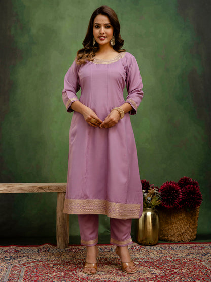 Dhiyona VV Navrangi Lavender Stylish Anarkali Kurta Set Ready to Wear Soft Silk Fabric with Embroidered Dupatta Tailored Fit