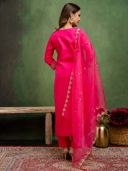 Dhiyona VV Tulsi Pink Women Kurta Sets With Dupatta Straight Suits