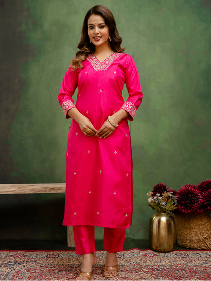 Dhiyona VV Tulsi Pink Women Kurta Sets With Dupatta Straight Suits