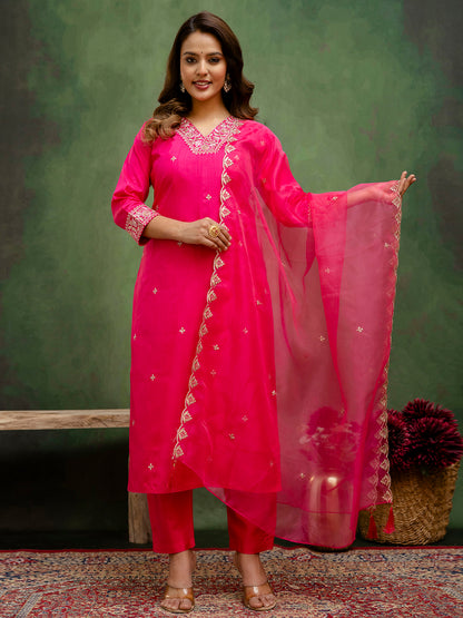 Dhiyona VV Tulsi Pink Women Kurta Sets With Dupatta Straight Suits