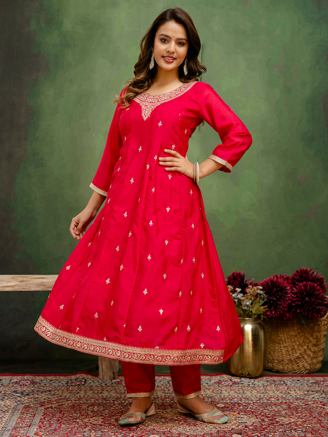Dhiyona VV Tanmayi Elegant Ready to Wear Anarkali Kurta Set in Soft Silk Blend with Embroidered Dupatta and Perfect Fit