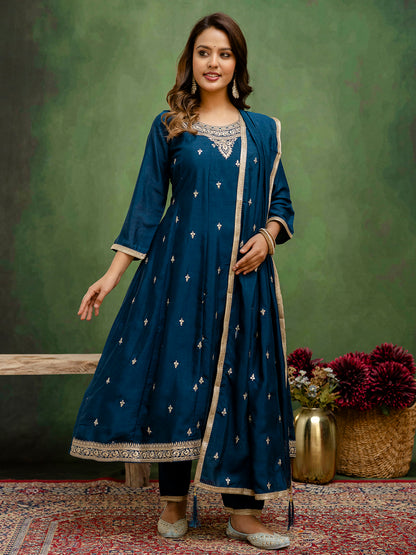 Dhiyona VV Mohini Stylish Anarkali Kurta Set Ready to Wear Soft Silk Fabric with Embroidered Dupatta Tailored Fit
