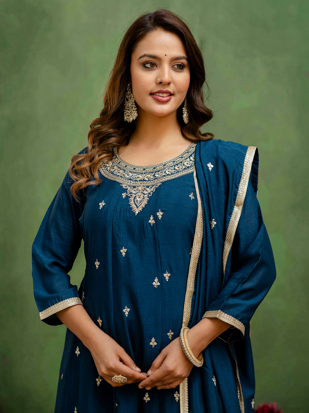 Dhiyona VV Mohini Stylish Anarkali Kurta Set Ready to Wear Soft Silk Fabric with Embroidered Dupatta Tailored Fit