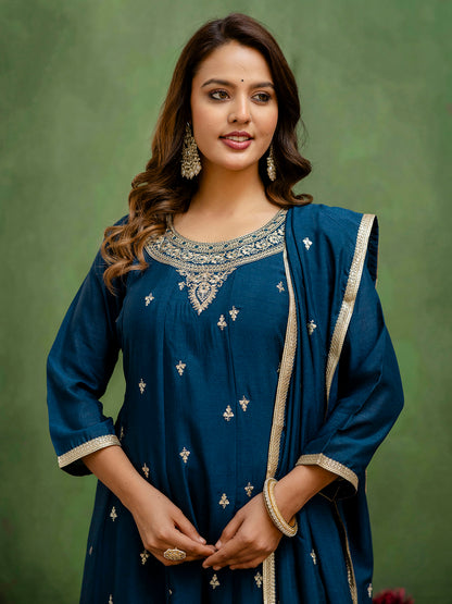 Dhiyona VV Mohini Stylish Anarkali Kurta Set Ready to Wear Soft Silk Fabric with Embroidered Dupatta Tailored Fit