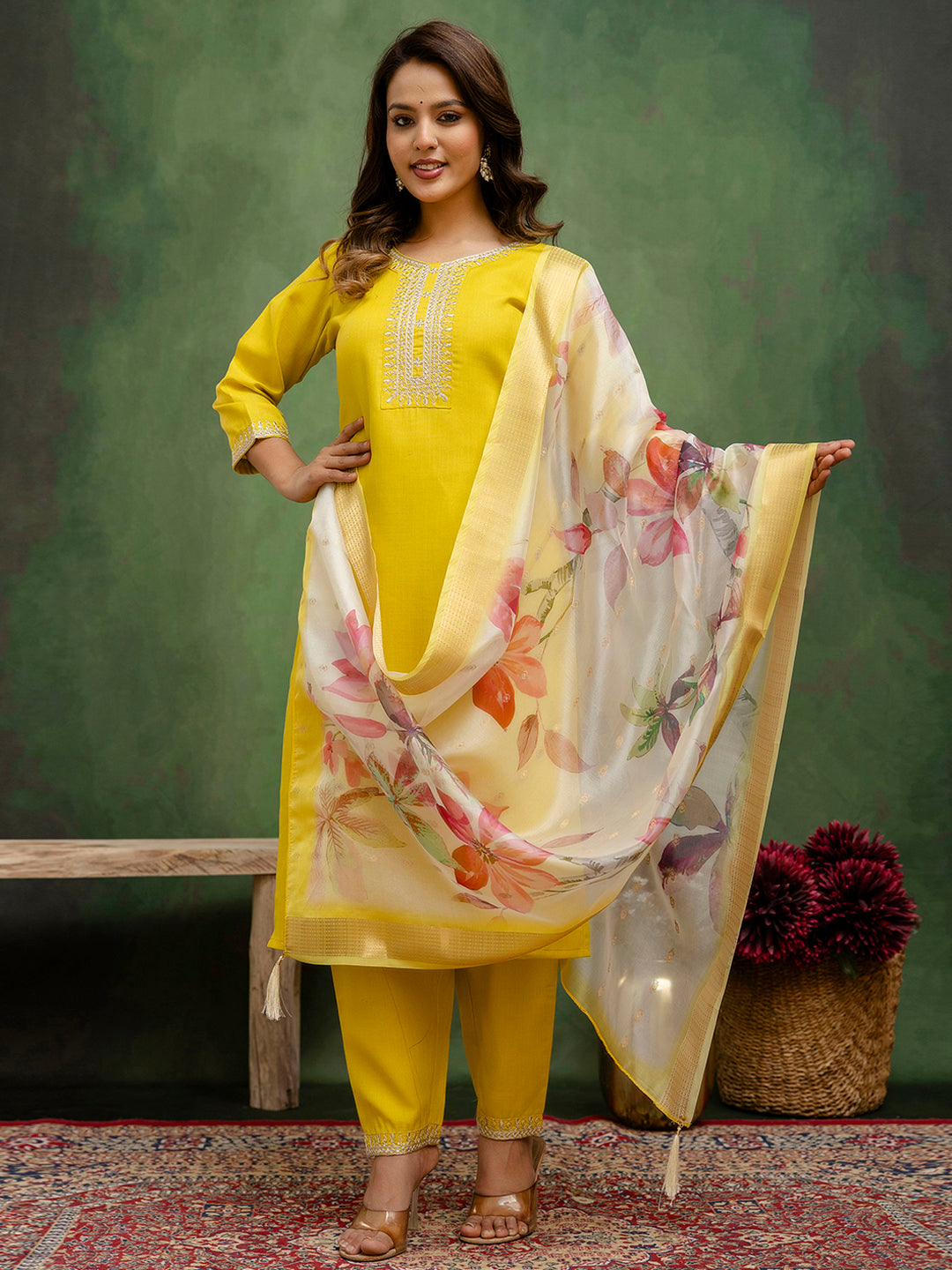Dhiyona VV Women Kurta and Trousers Pant Sets Cotton Blend