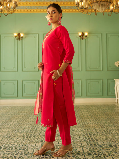 Dhiyona VV Aaravi Beads Embroidered Pink Women Kurta Sets With Dupatta Straight Suits