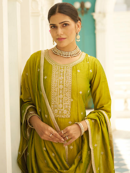 Dhiyona VV Kanya Elegant Silk Blend Anarkali Kurta Set with Embroidered Dupatta Flowy Fit and Stunning Style