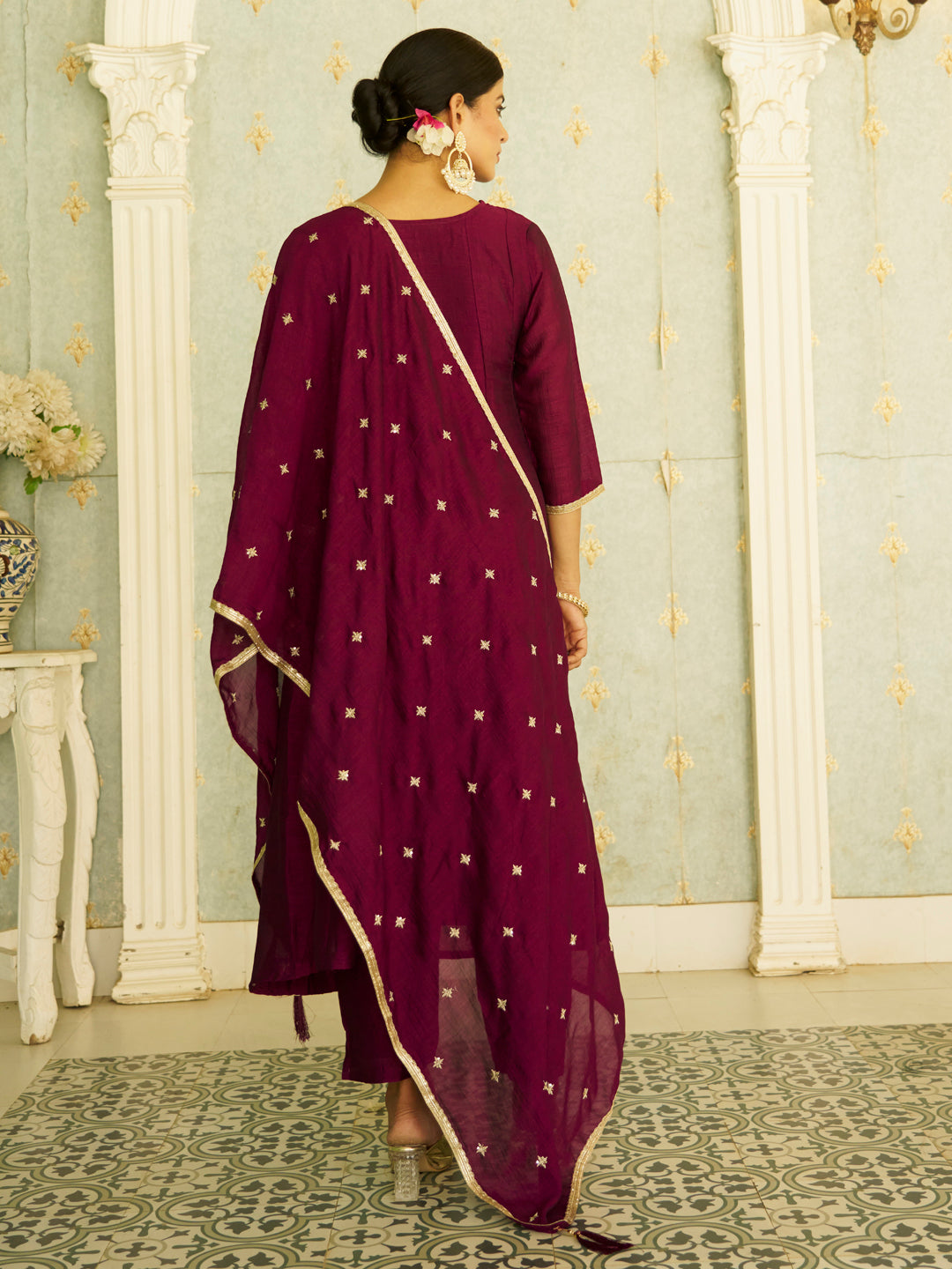 Dhiyona VV Varsha Elegant Silk Blend Anarkali Kurta Set with Embroidered Dupatta and Flowy Fit for a Stunning Look