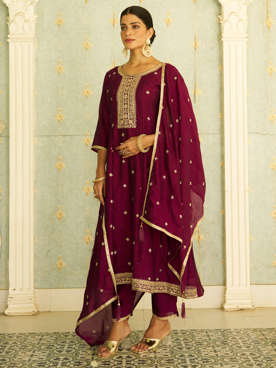 Dhiyona VV Varsha Elegant Silk Blend Anarkali Kurta Set with Embroidered Dupatta and Flowy Fit for a Stunning Look