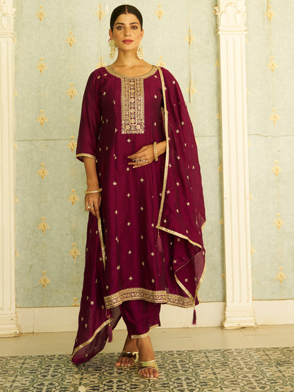 Dhiyona VV Varsha Elegant Silk Blend Anarkali Kurta Set with Embroidered Dupatta and Flowy Fit for a Stunning Look