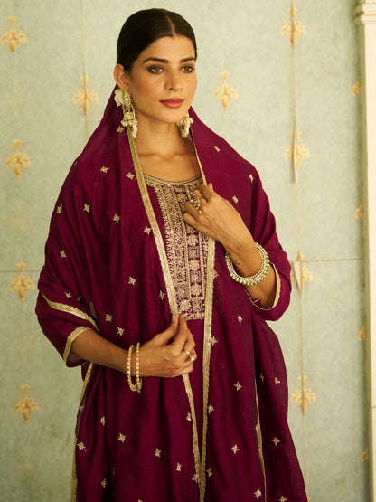 Dhiyona VV Varsha Elegant Silk Blend Anarkali Kurta Set with Embroidered Dupatta and Flowy Fit for a Stunning Look