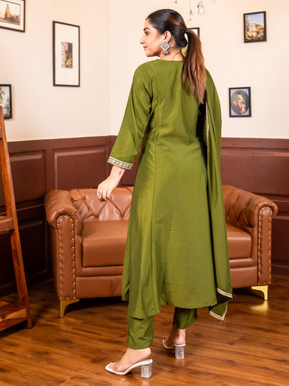 Dhiyona VV Shailaja mehndi Anarkali Kurta and Pant Dupatta Set