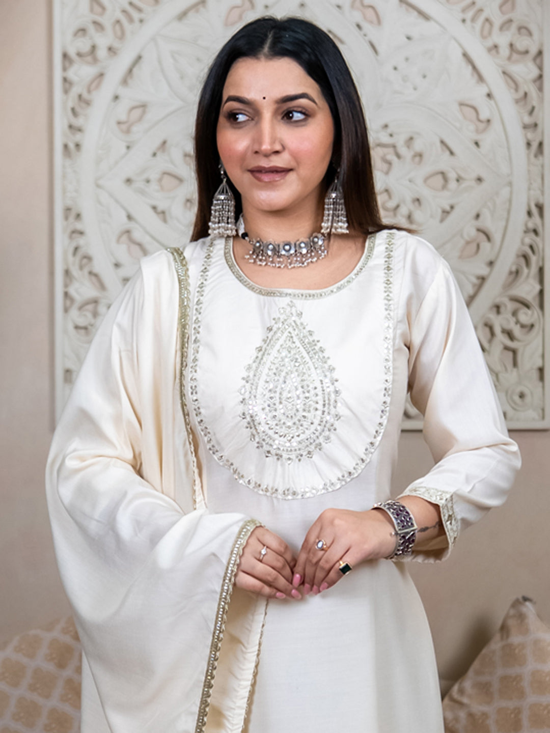 Dhiyona VV Sharvani Anarkali Kurta and Pant Dupatta Set