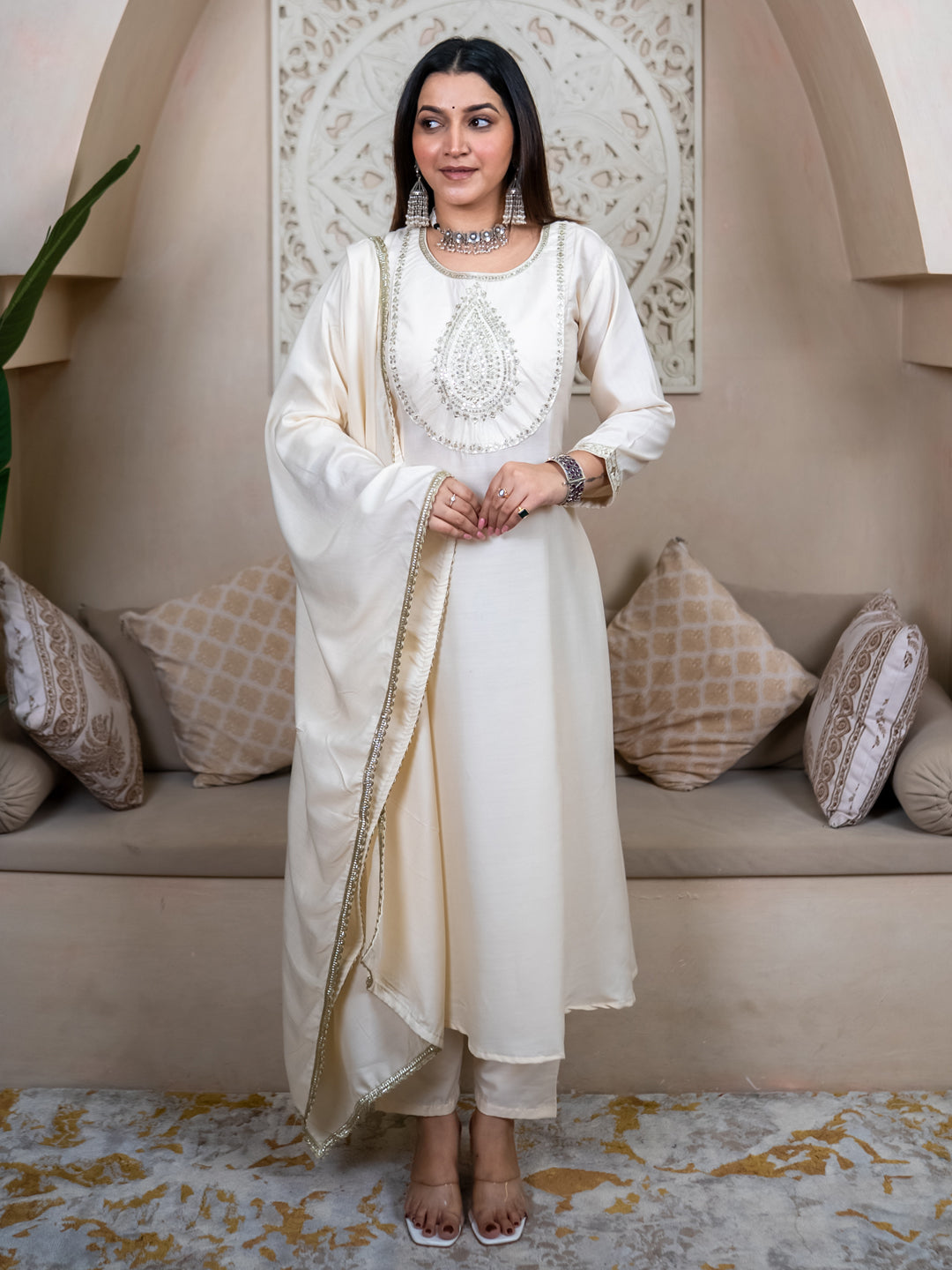 Dhiyona VV Sharvani Anarkali Kurta and Pant Dupatta Set