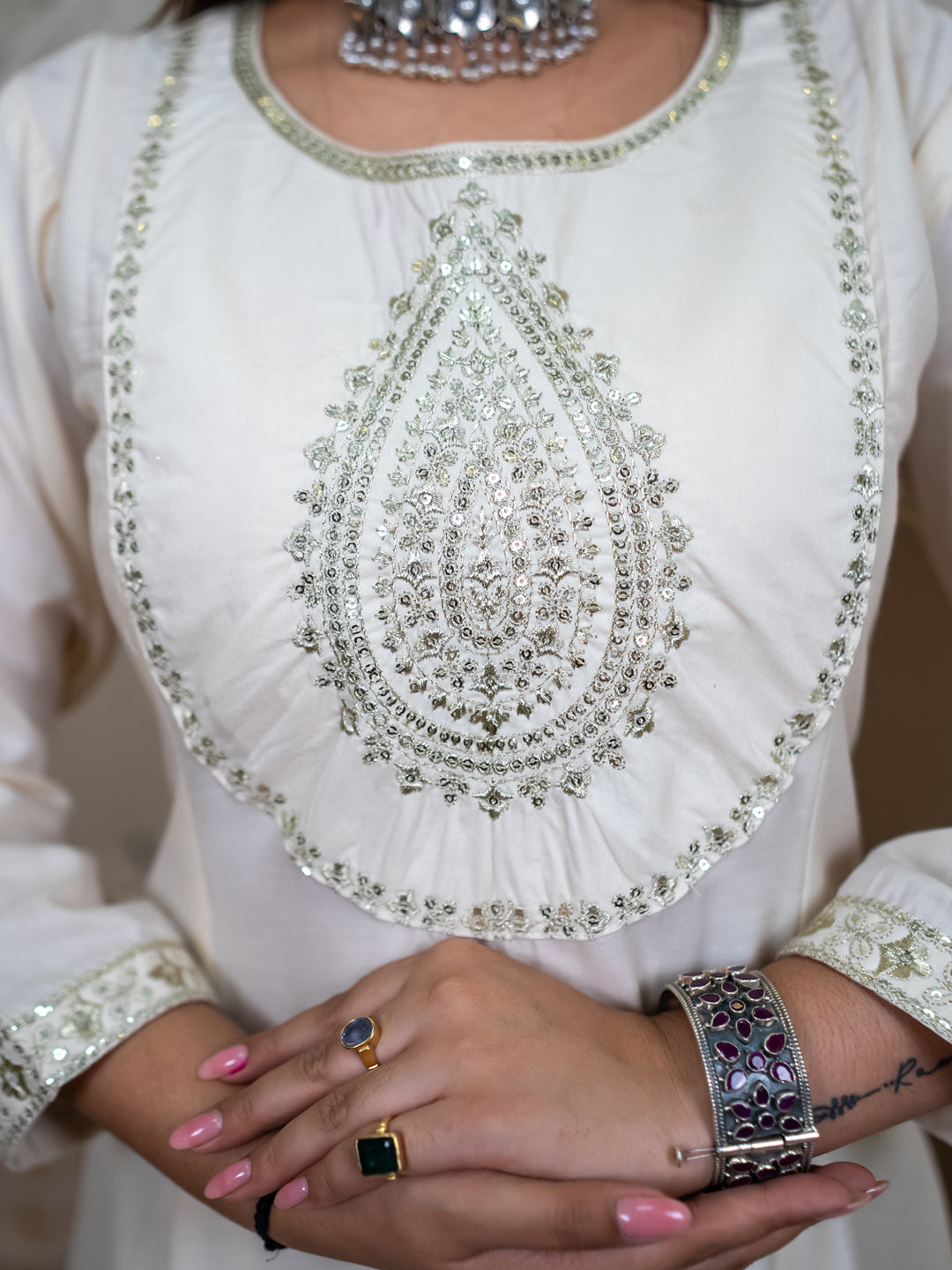 Dhiyona VV Sharvani Anarkali Kurta and Pant Dupatta Set