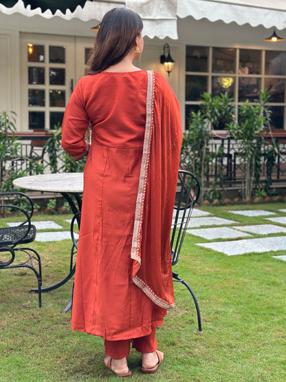 Dhiyona VV Nayera Peach Anarkali Kurta and Pant Dupatta Set