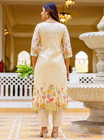 Dhiyona VV Prisha Floral Printed Handwork Silk Straight Kurta With Trousers & Dupatta Suits