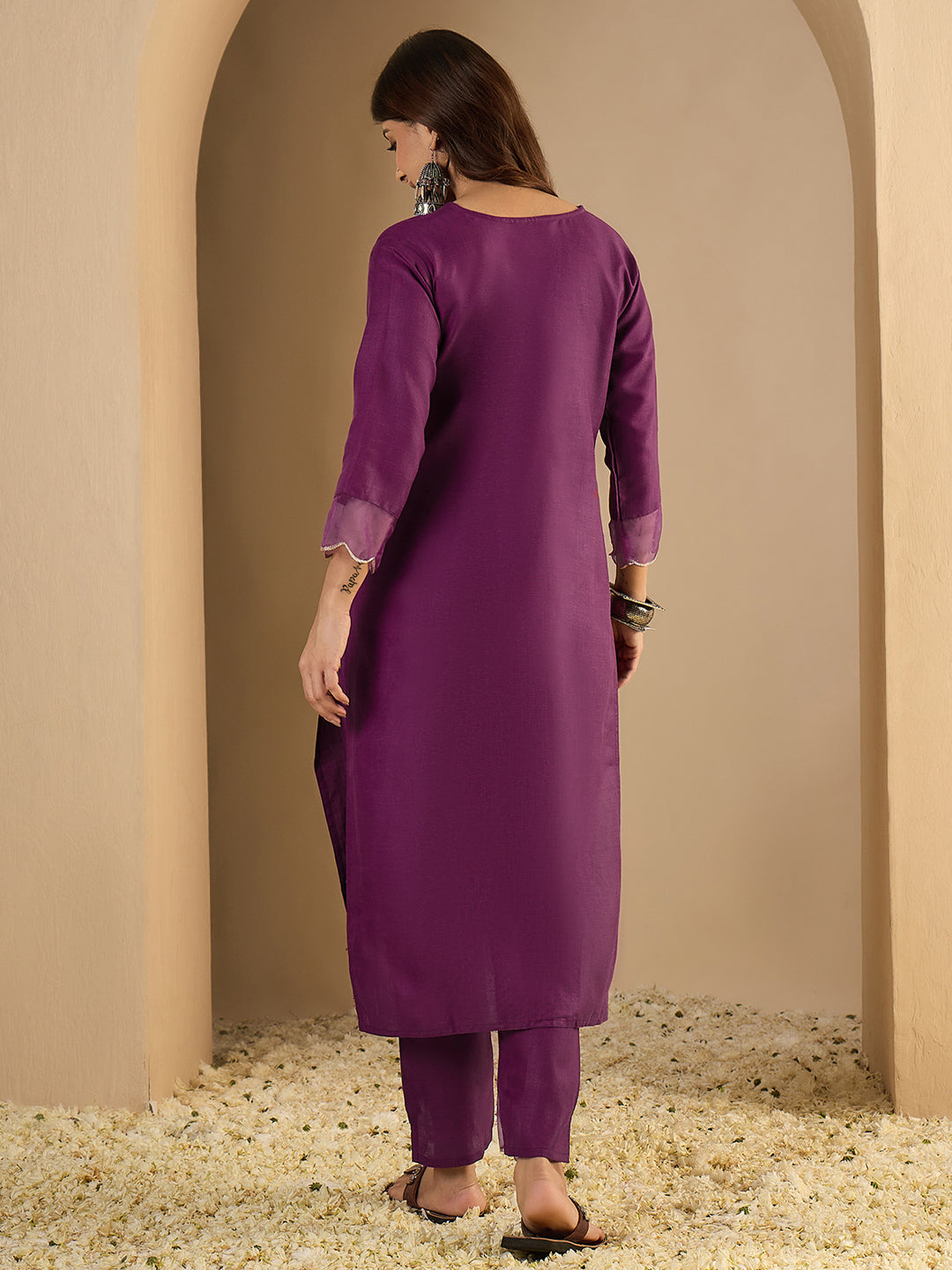 Dhiyona VV Purple Women Cotton Blend Kurta Pant Set