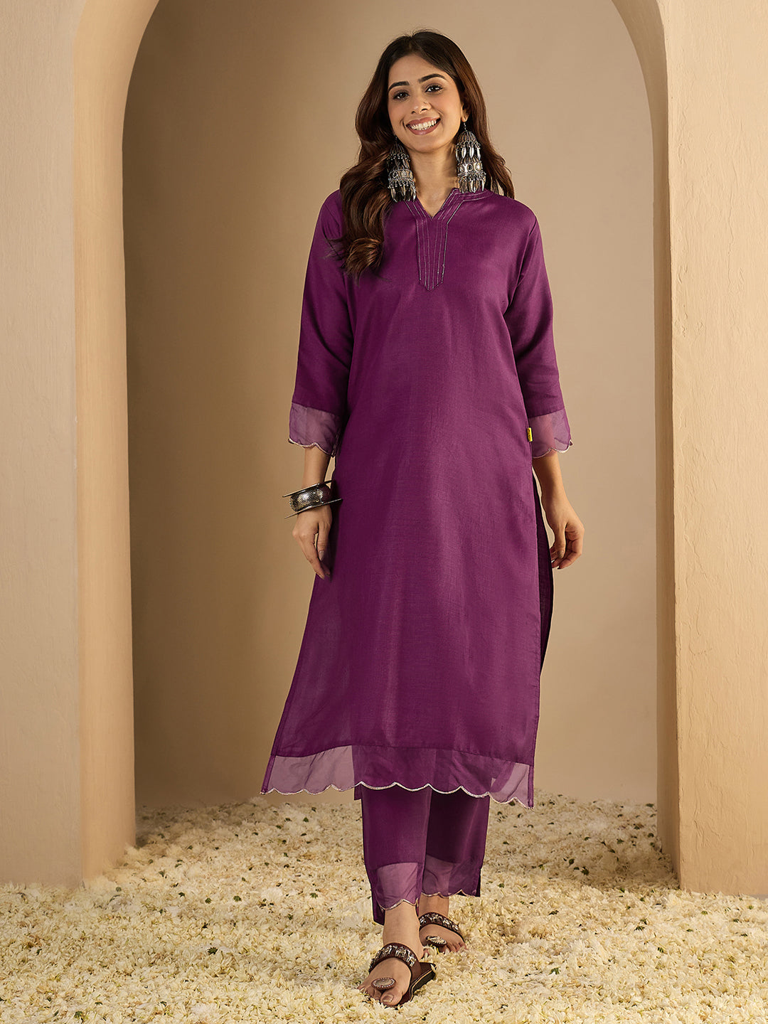Dhiyona VV Purple Women Cotton Blend Kurta Pant Set