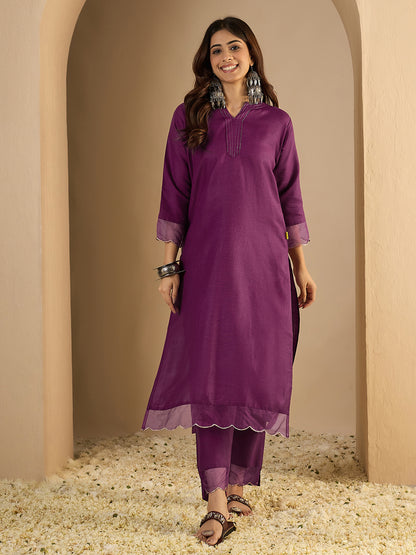 Dhiyona VV Purple Women Cotton Blend Kurta Pant Set