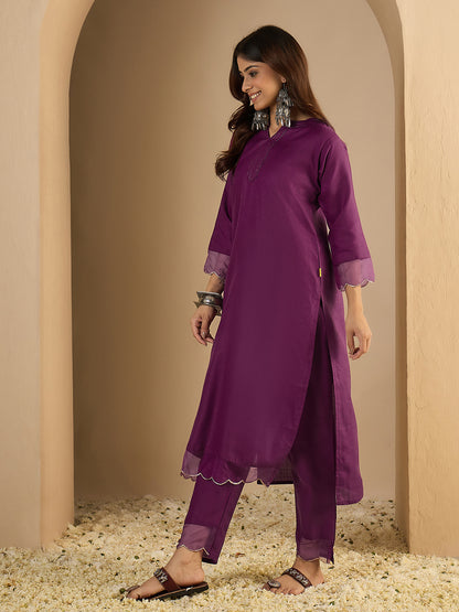 Dhiyona VV Purple Women Cotton Blend Kurta Pant Set