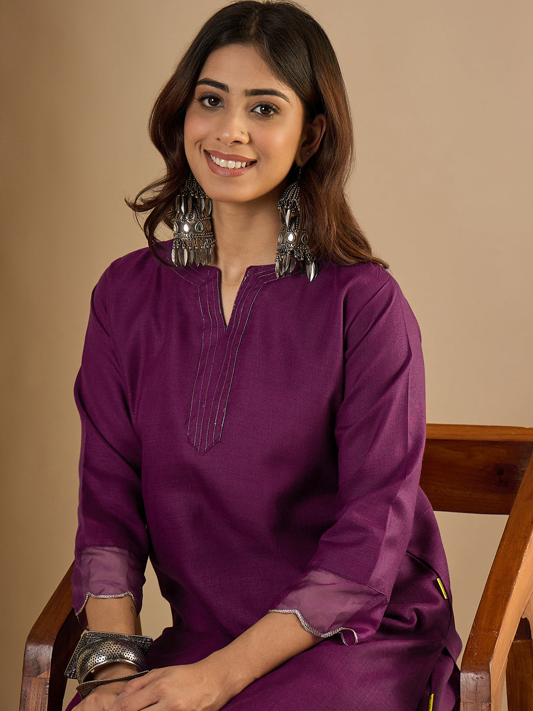 Dhiyona VV Purple Women Cotton Blend Kurta Pant Set