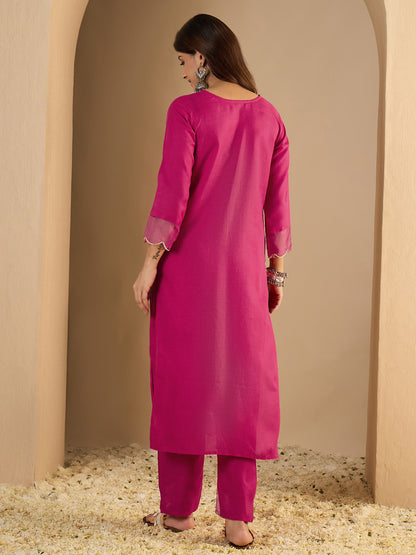 Dhiyona VV Rani pink Women Cotton Blend Kurta Pant Set