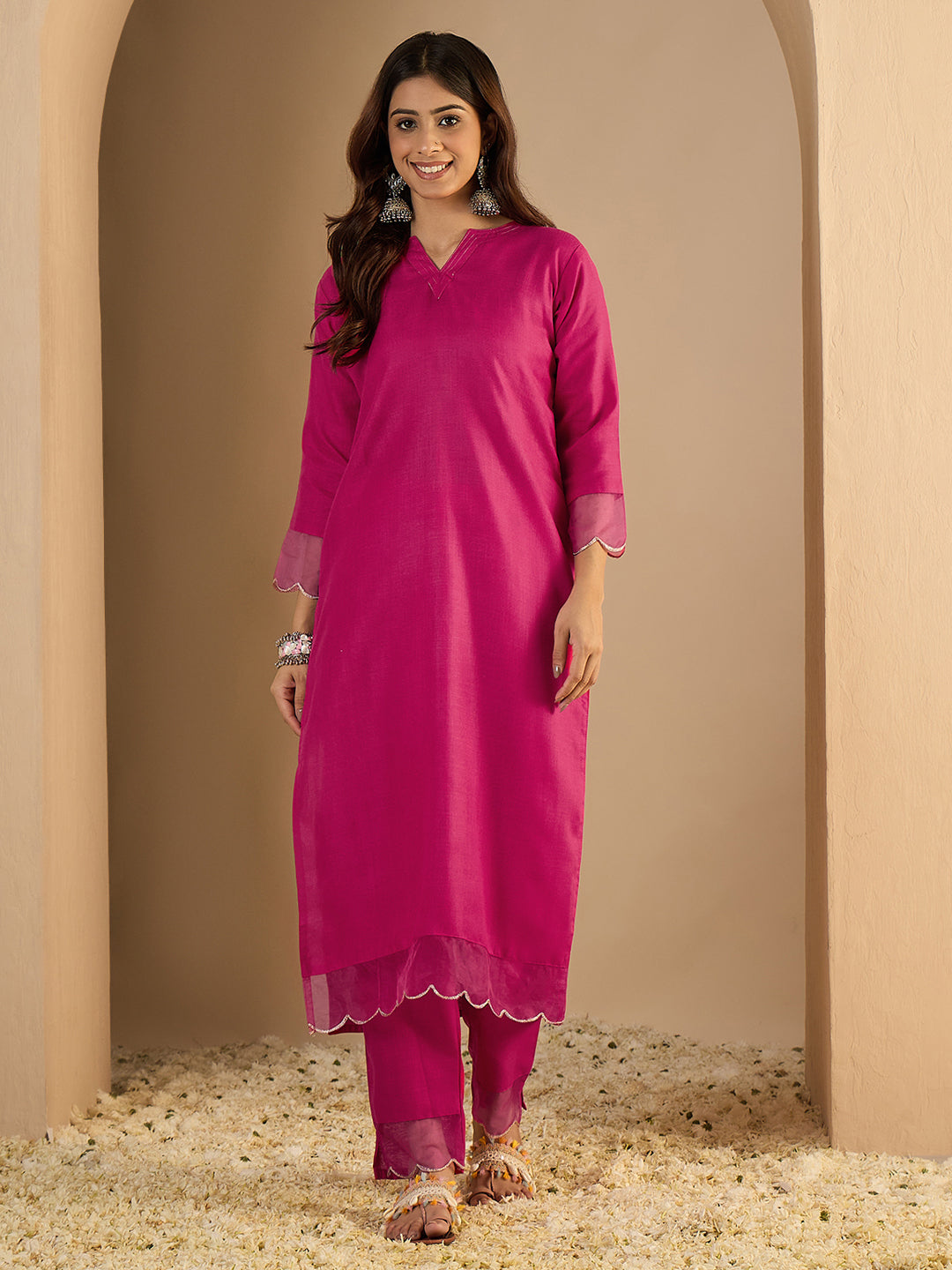 Dhiyona VV Rani pink Women Cotton Blend Kurta Pant Set