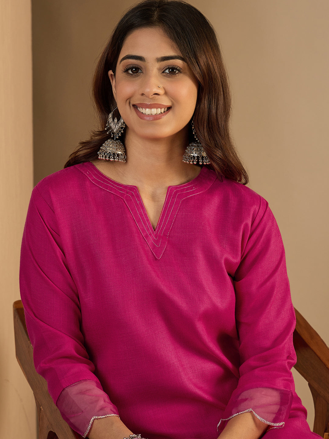 Dhiyona VV Rani pink Women Cotton Blend Kurta Pant Set