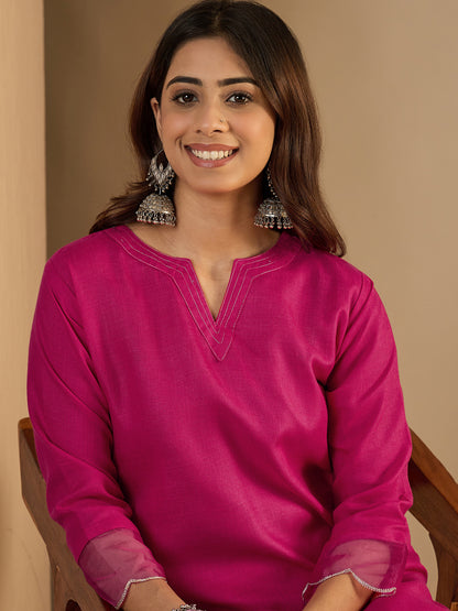 Dhiyona VV Rani pink Women Cotton Blend Kurta Pant Set