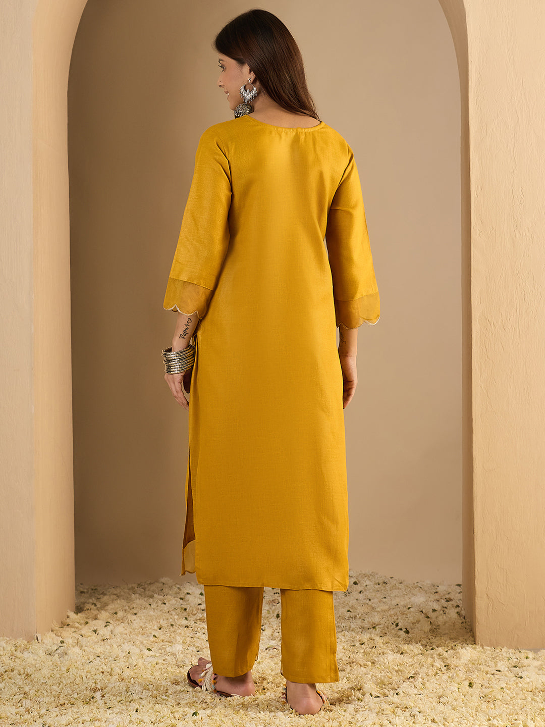 Dhiyona VV Yellow Women Cotton Blend Kurta Pant Set
